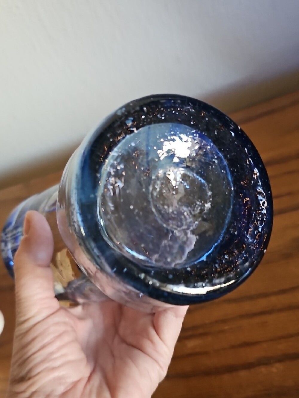 Mexico Handblown Cobalt Blue Glass Tote 3 #1 - Picture 5 of 7